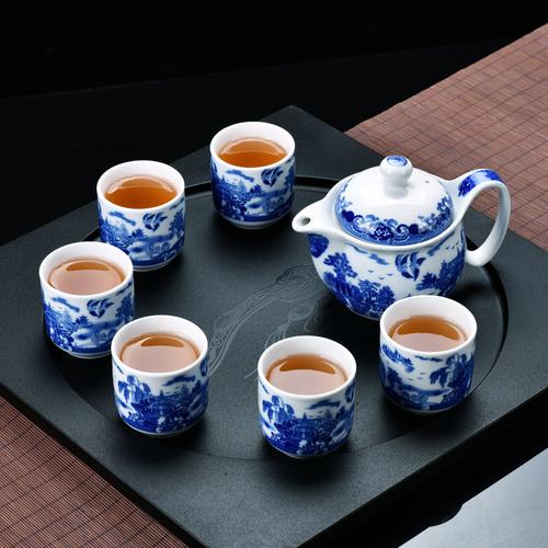 厂家直销陶瓷茶具套装大杯大壶青花瓷功夫茶具整套可印logo